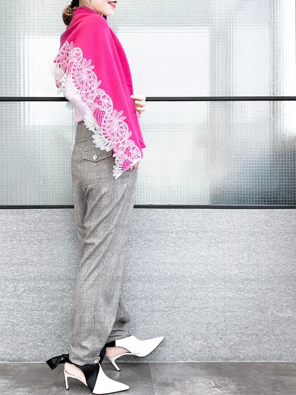 Surprise Sale! Fuchsia Embroidery Lace Trims Pure Luxe Cashmere Wrap