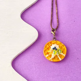 Waffle With Whipped Cream Miniature Pendant Charm Necklace
