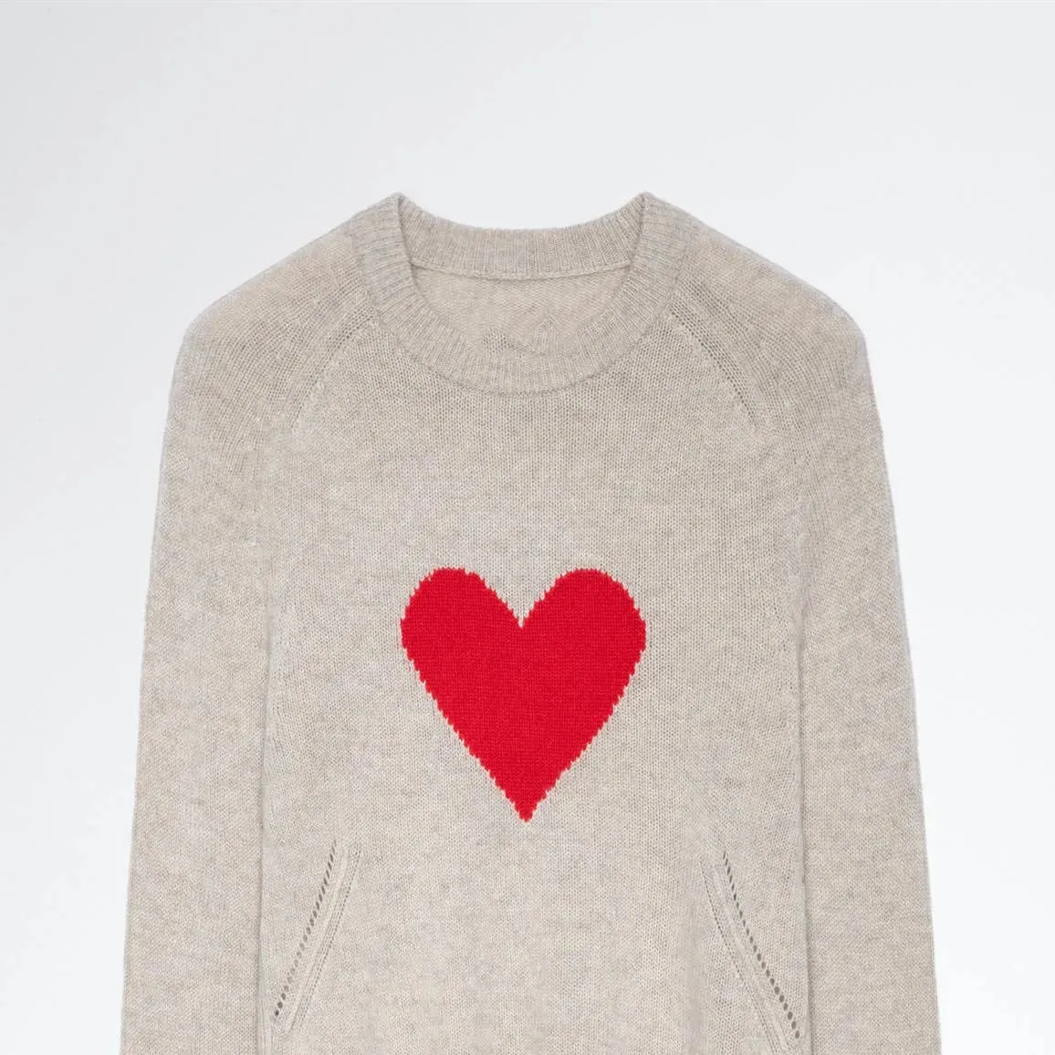 Cozy Womens Pure Wool Knitted Red Heart Sweater - Stylish & Warm Knitwear