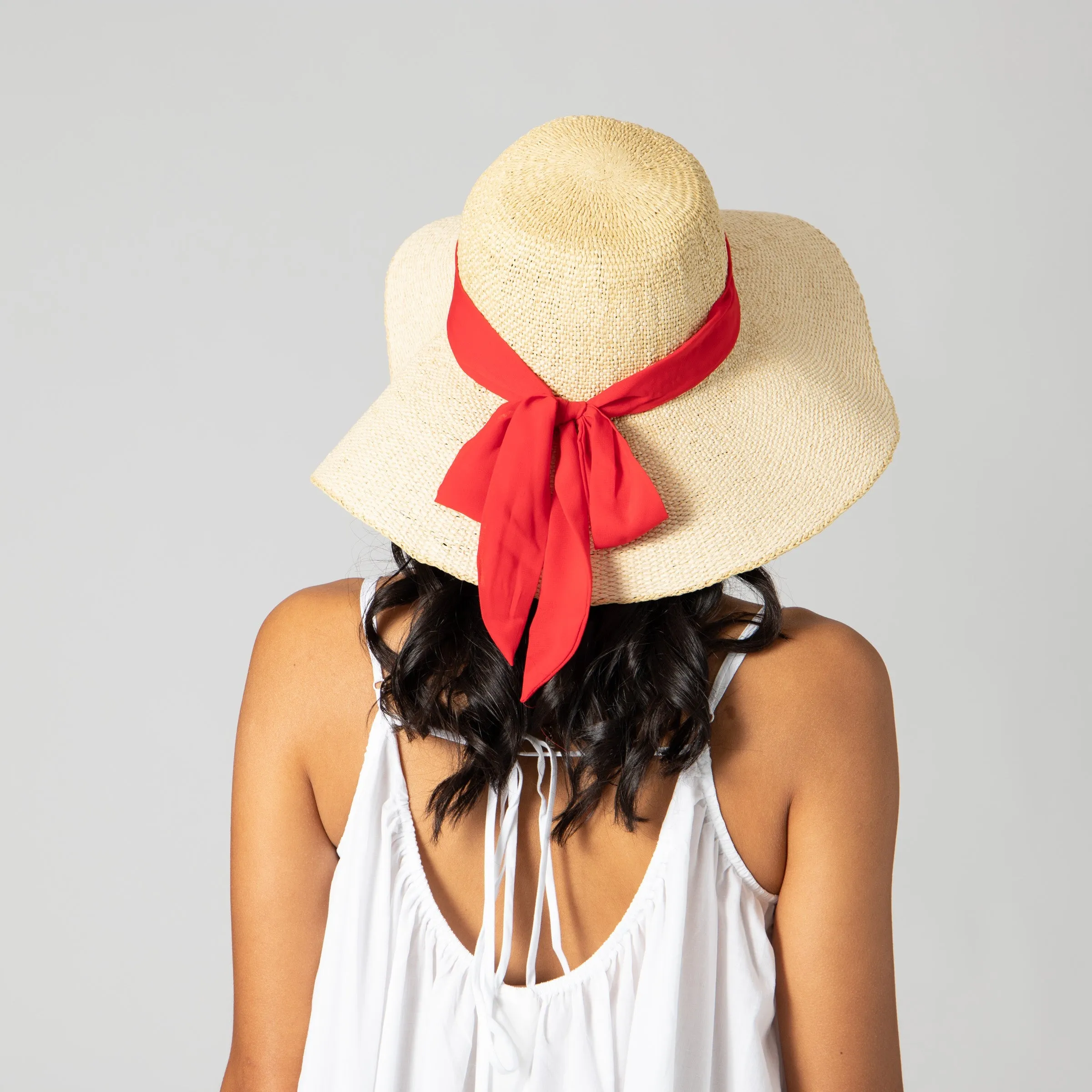Women's Woven Paper Floppy w/ Scarf Bow Trim (PBL3096)