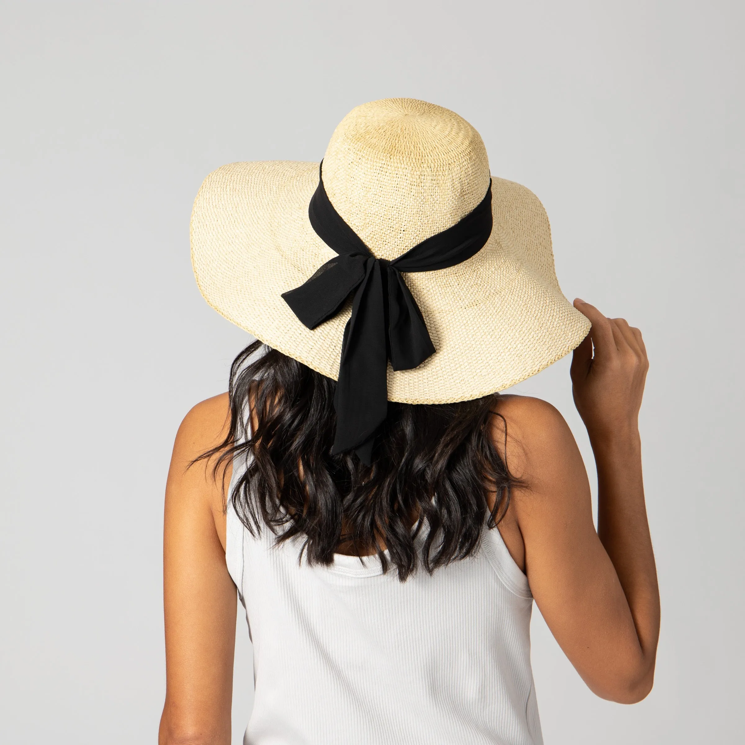 Women's Woven Paper Floppy w/ Scarf Bow Trim (PBL3096)