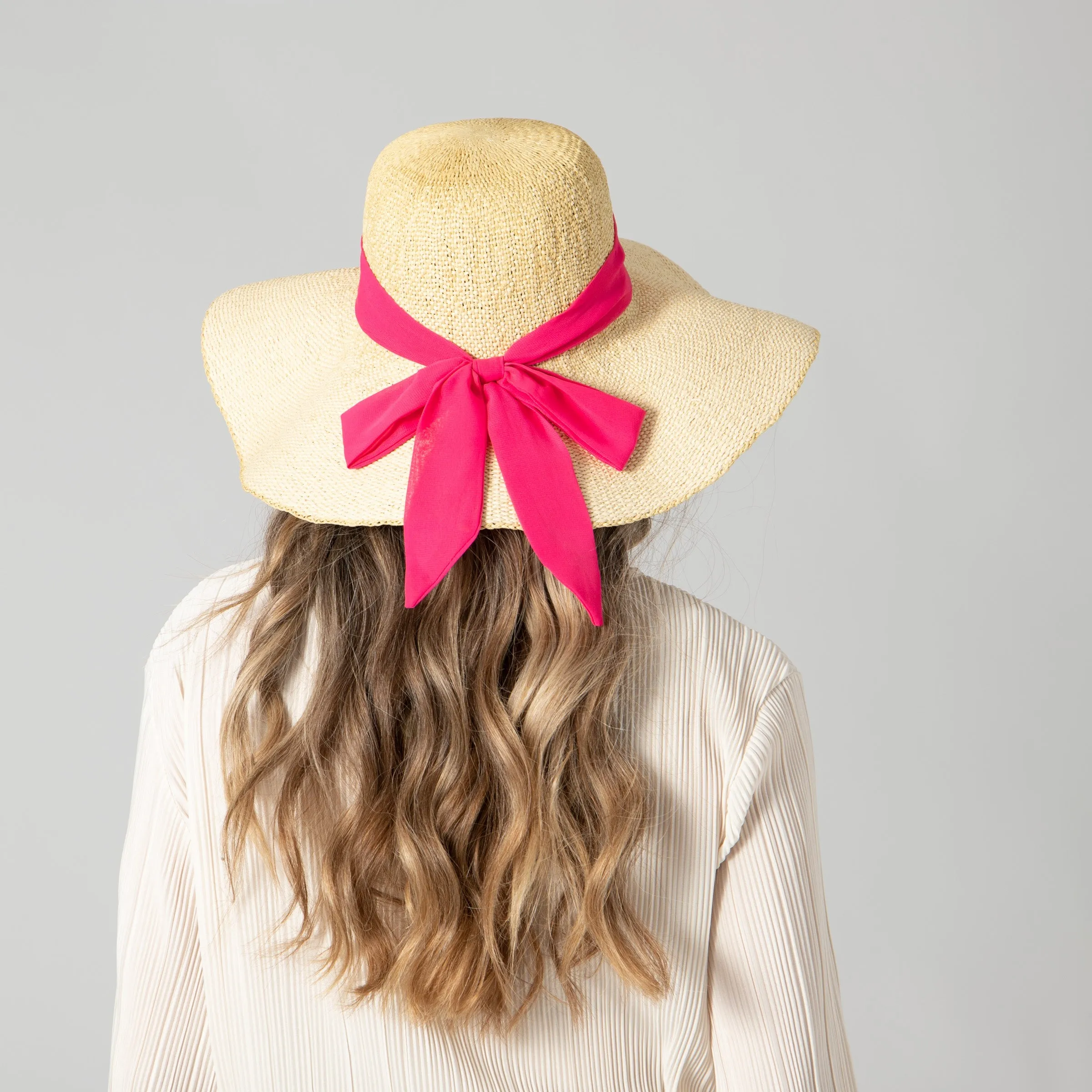 Women's Woven Paper Floppy w/ Scarf Bow Trim (PBL3096)