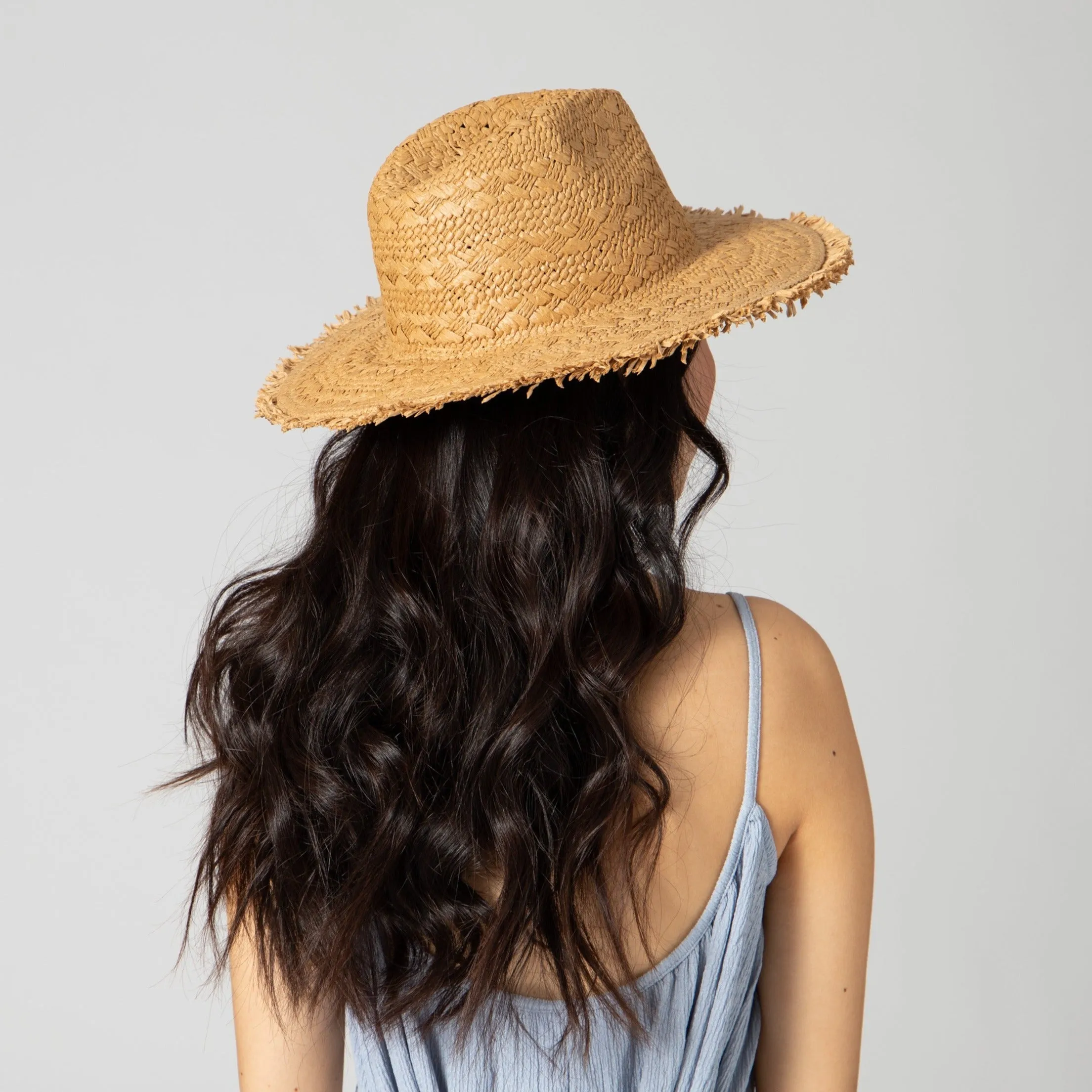 Women's Woven Pattern Fedora With Fray Edge