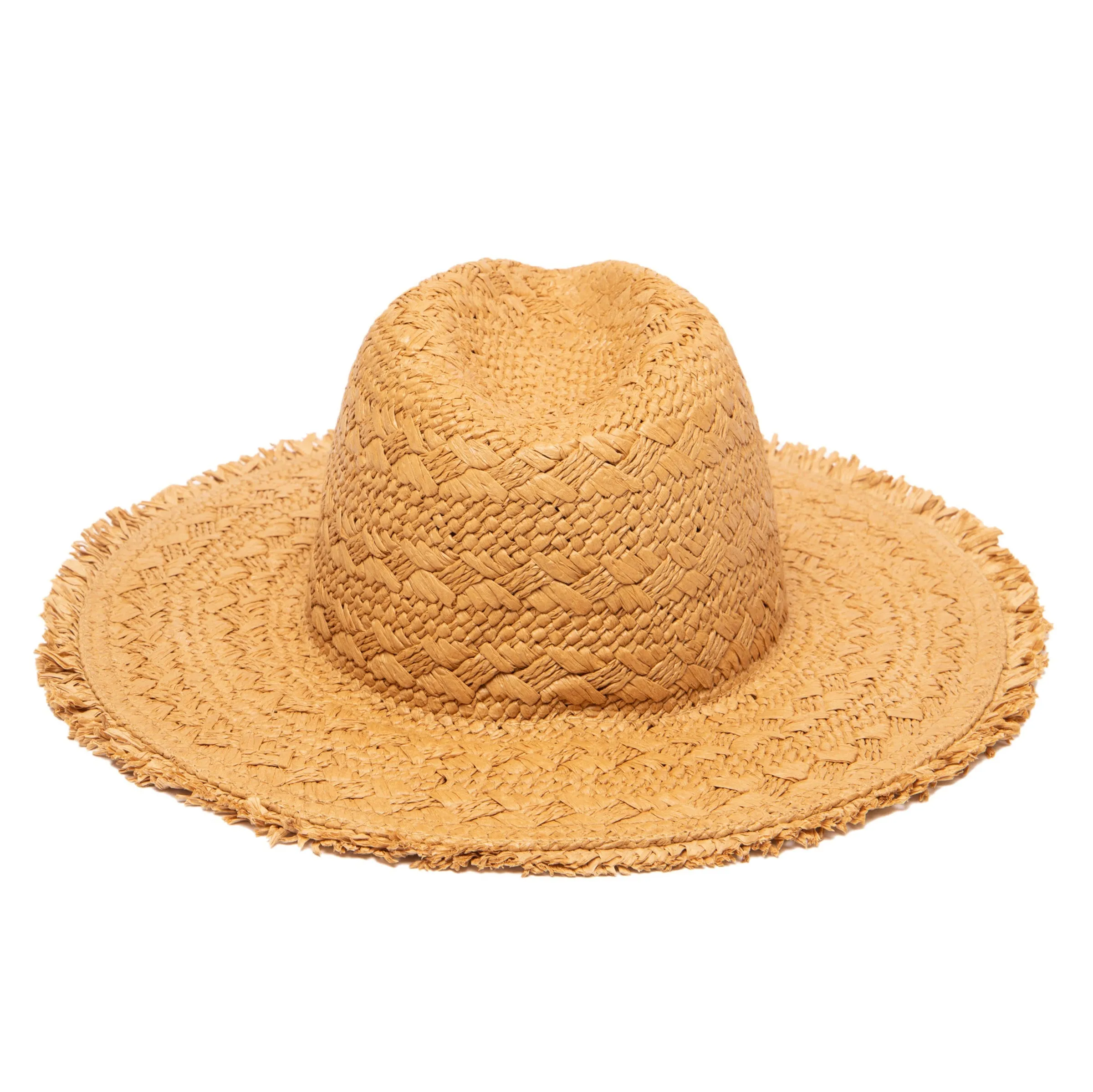 Women's Woven Pattern Fedora With Fray Edge