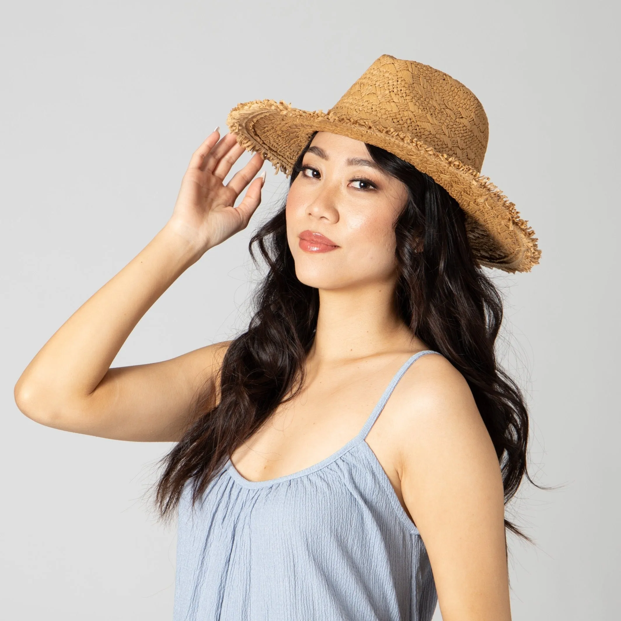 Women's Woven Pattern Fedora With Fray Edge