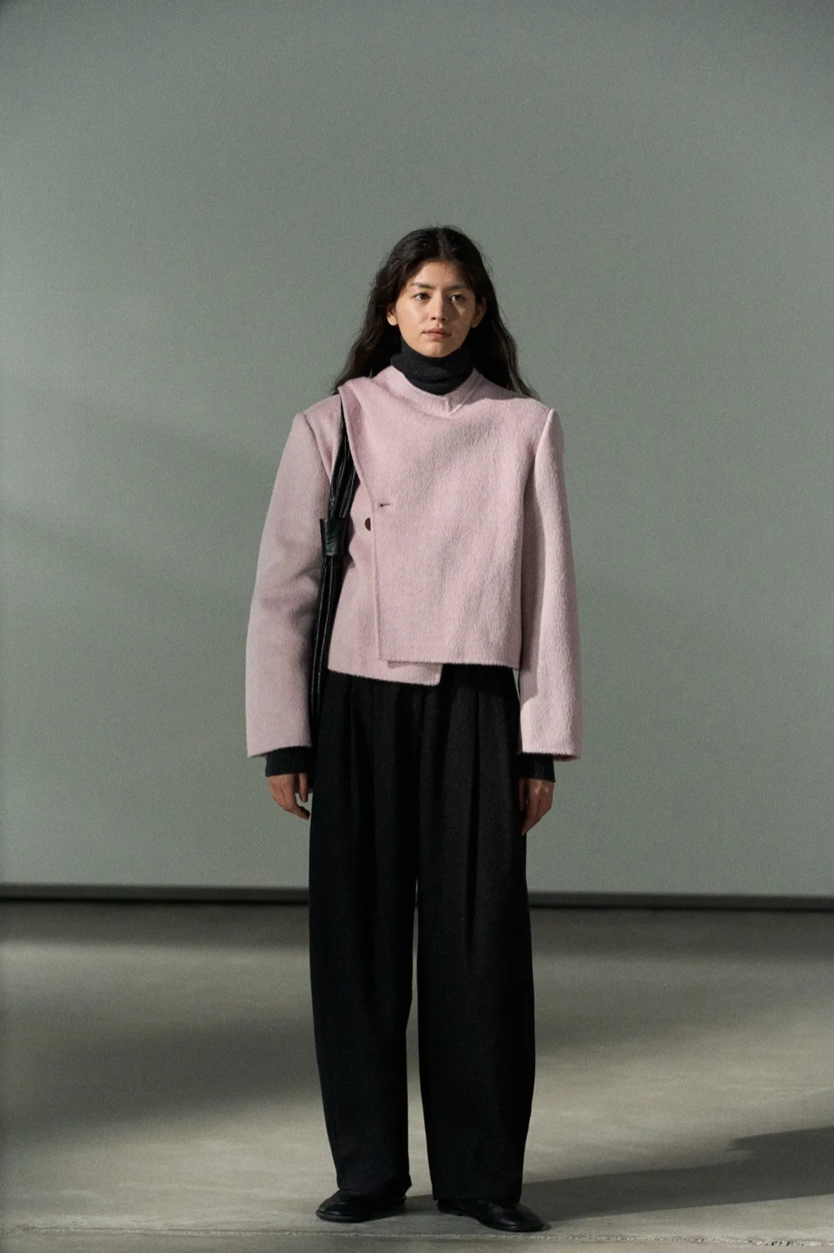 Wool blend silk and rabbit hair double-sided scarf collar jacket | 2 color