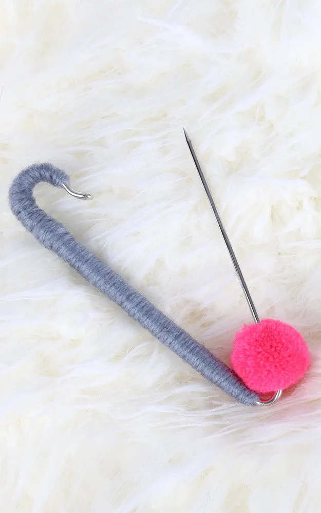 YHP10002 Grey Pink Large Cloth Safety Pin Brooch