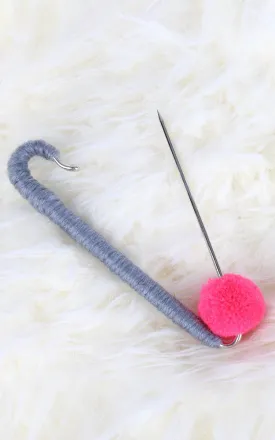 YHP10002 Grey Pink Large Cloth Safety Pin Brooch